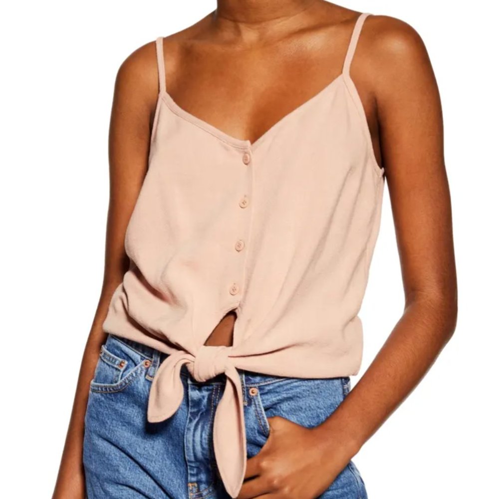 Topshop Pink Tie Front Cami With Linen Size 14